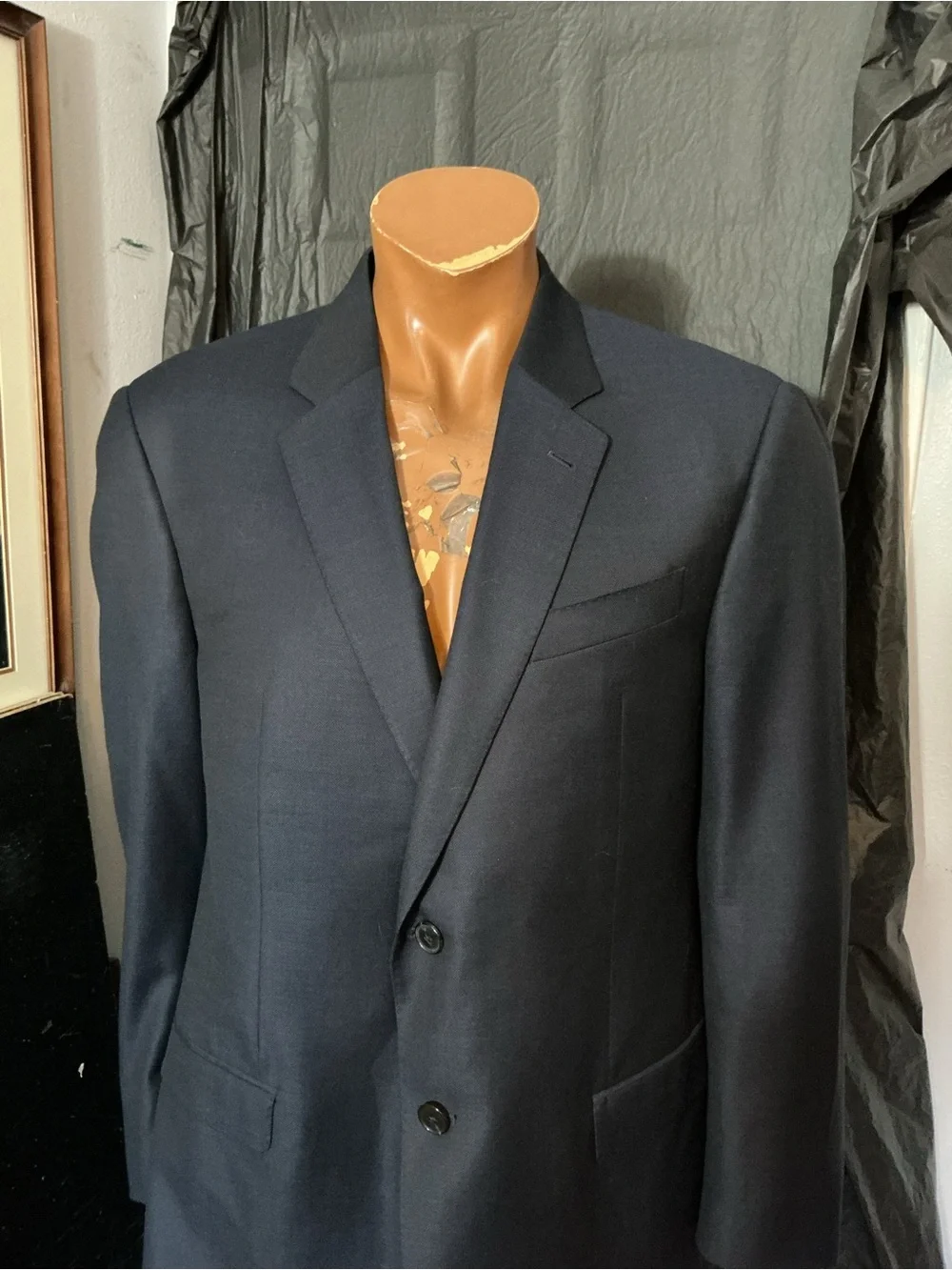 Armani Collezioni G Line Navy Blue 100% Wool Two Button Blazer Suit Jacket